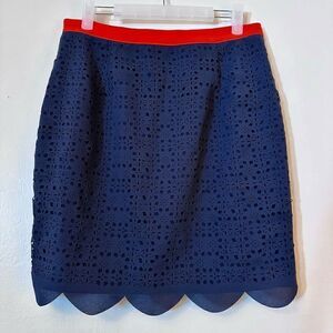 C. Luce Stitch Stacey Scalloped Hem Cut-Out Skirt Navy Blue & Orange Large